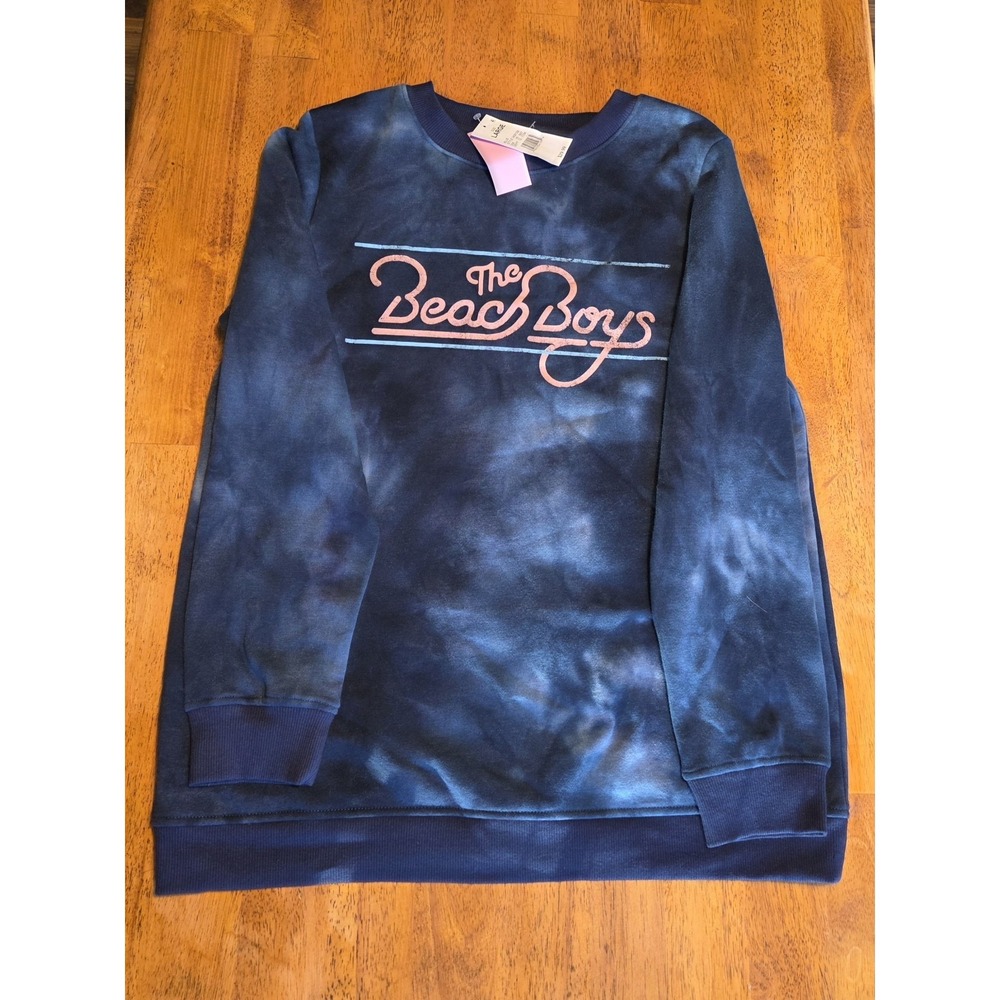 Beach Boys Sweatshirt Women's Size Large Blue Navy Tie Dye Long Sleeve Retro